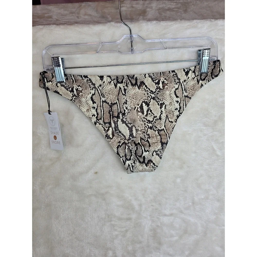 Shade & Shore Womens Snakeskin Print Extra Cheeky Bikini Bottom Cream Small NWT - Picture 2 of 4